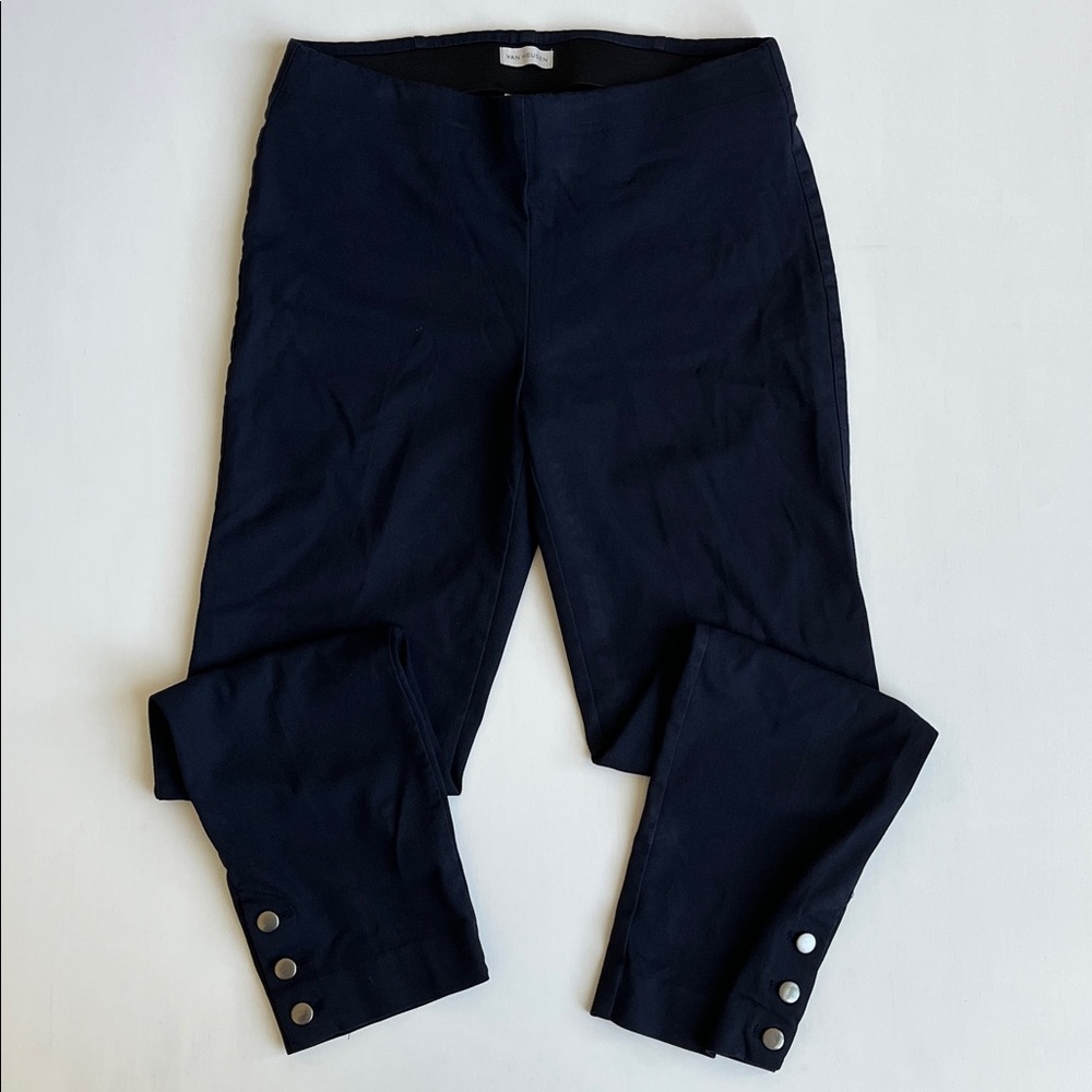 VAN HEUSEN Navy Blue Straight Leg Pull On Pants with Button Detail on Cuff